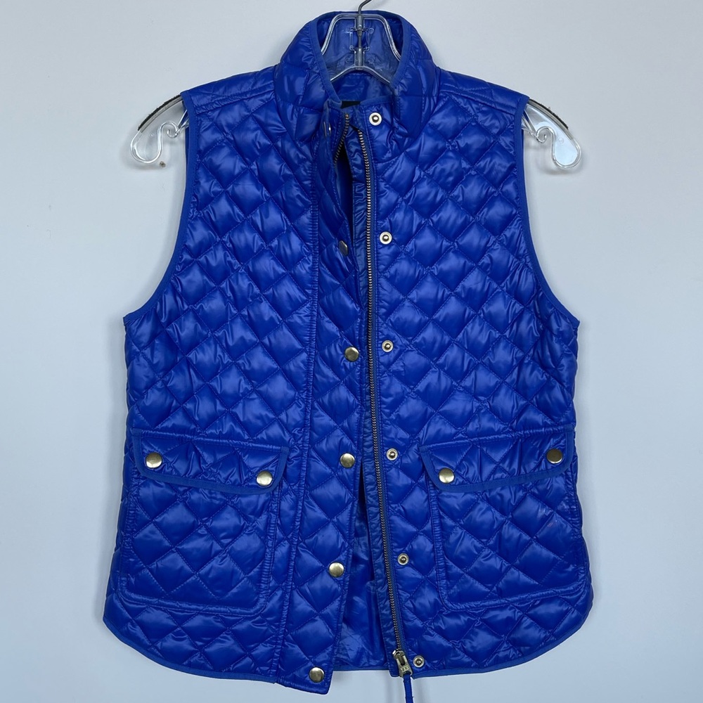 Gorgeous Blue J. Crew Puffer Vest with Gold Details - Size Petite XS